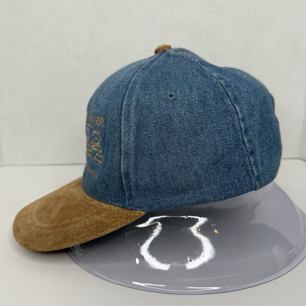 Vintage 90s Denim Cap Suede Brim CIGNA Team Walk 1998 Walk America Strapback - Picture 3 of 10